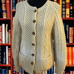 Sliab Liag Pure Wool Fisherman's Sweater Cardigan Hand Knit